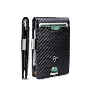 Travando  Men's Slim Wallet with Money Clip Austin RFID blocking Holder - Carbon